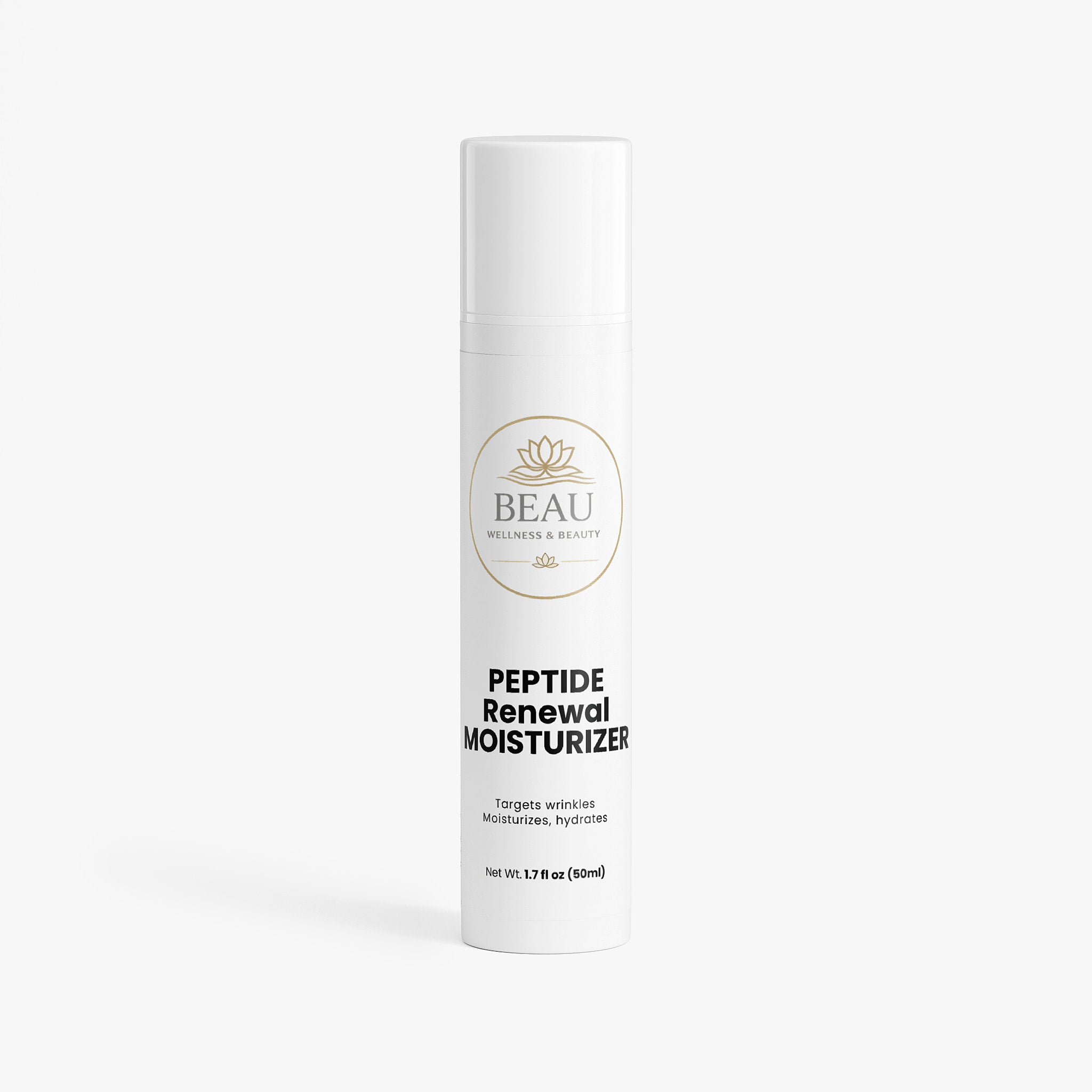 Beau Wellness & Beauty Peptide Renewal Moisturizer bottle- Anti -aging peptide cream with Cranberry and Moringa