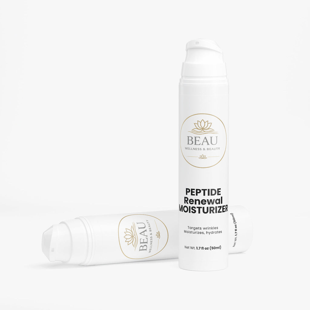 Beau Wellness & Beauty Peptide Renewal Moisturizer bottle- Anti -aging peptide cream with Cranberry and Moringa
