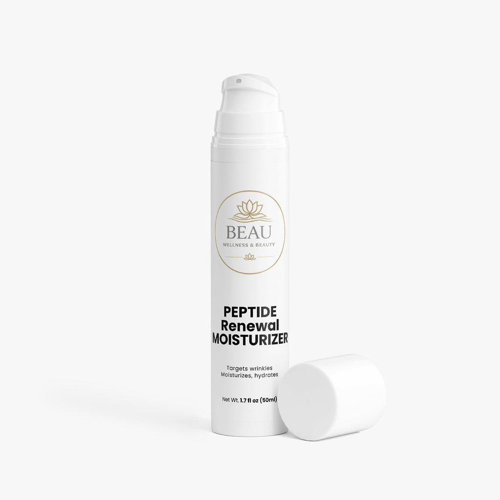 Beau Wellness & Beauty Peptide Renewal Moisturizer bottle- Anti -aging peptide cream with Cranberry and Moringa