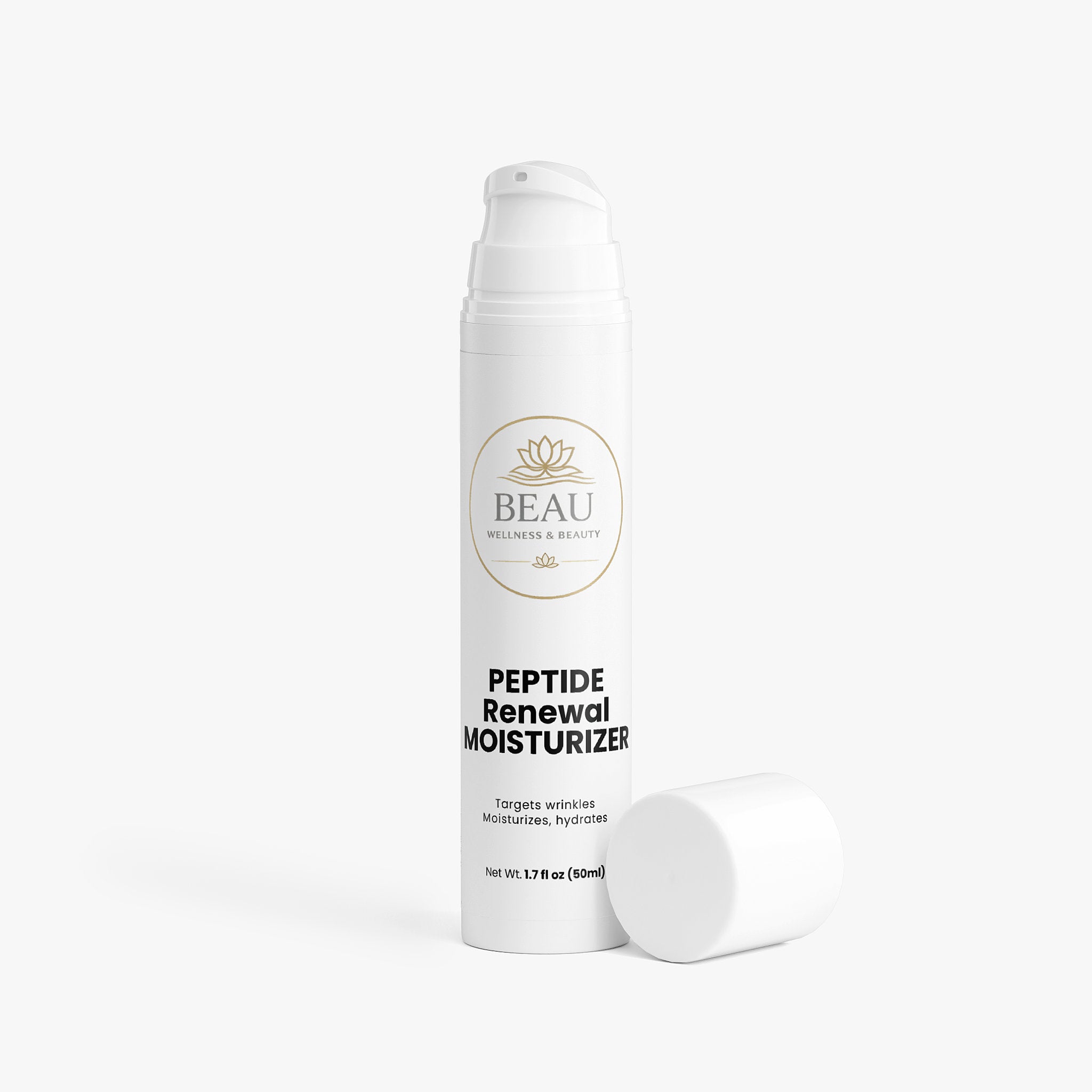 Beau Wellness & Beauty Peptide Renewal Moisturizer bottle- Anti -aging peptide cream with Cranberry and Moringa