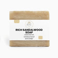 Bar of Rich Sandalwood handcrafted Soap with 'BEAU' branding on a white background
